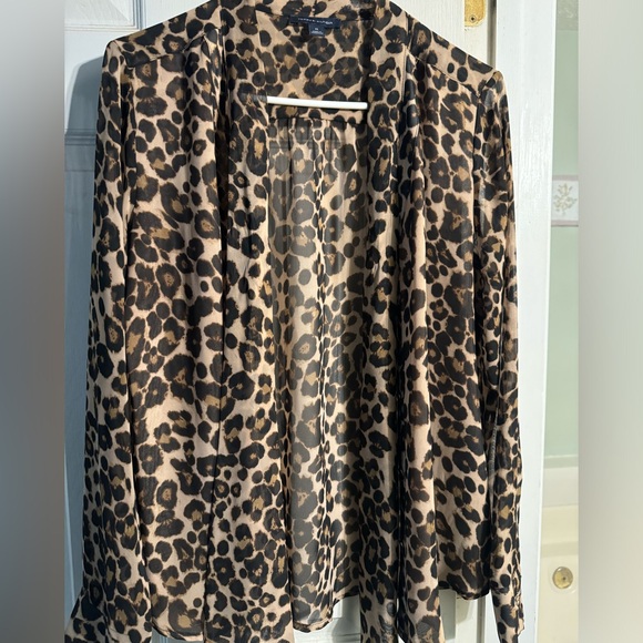 Tommy hilfiger Blouse L Long Sleeves See Through Button Brown Animal Print Tops - Picture 2 of 6